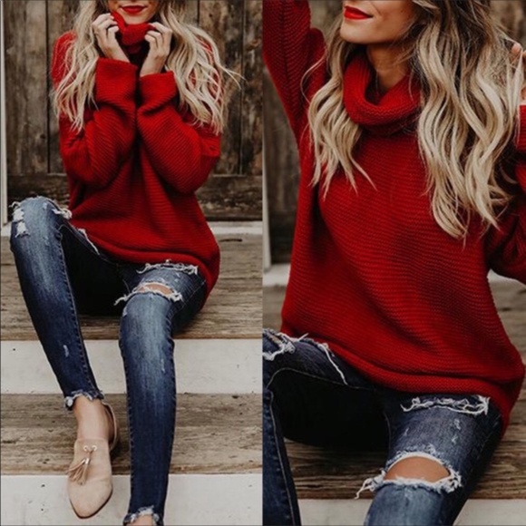 Paris&Pearle Sweaters - Kourtney Ruby Red Cable Knit Cowl Neck Sweater
